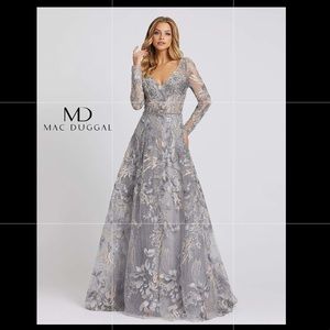 Max Duggal - Floral Embroidered Long Sleeve Gown
